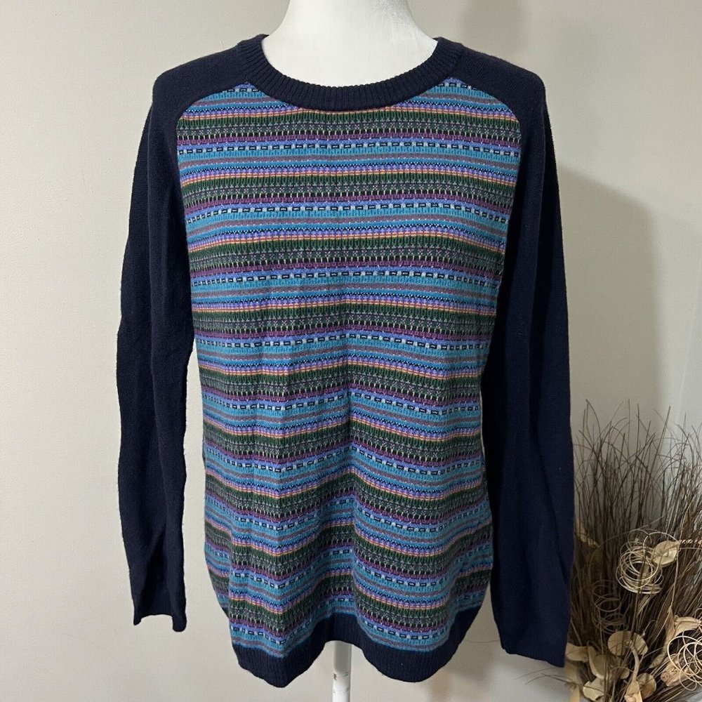 Talbots Womens Striped Multicolor Long Sleeve Sweater Crew Neck Sz L Lambswool